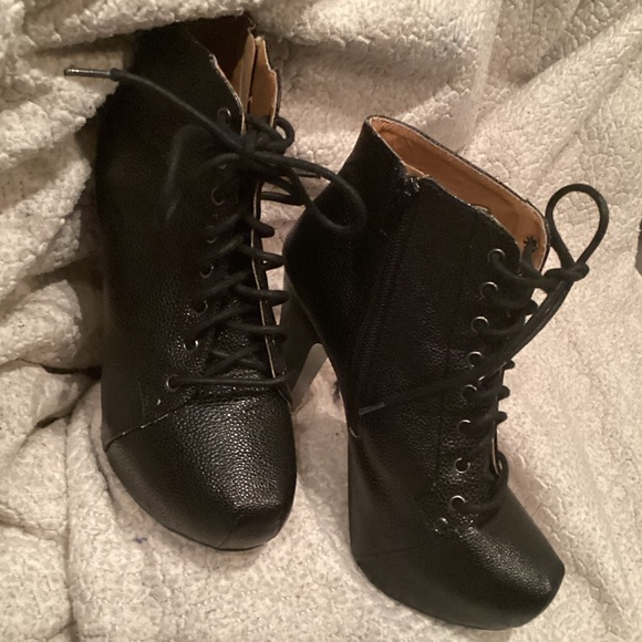 Charolette Russe Women's Black Ankle Boots. Zip or Lace up Platform block Heels - Picture 3 of 12